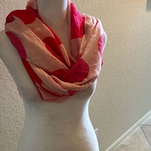 Wildfox Women's Large Dot Scarf Pink Polkadot Lightweight Fringe Edge Barbiecore - Picture 3 of 8